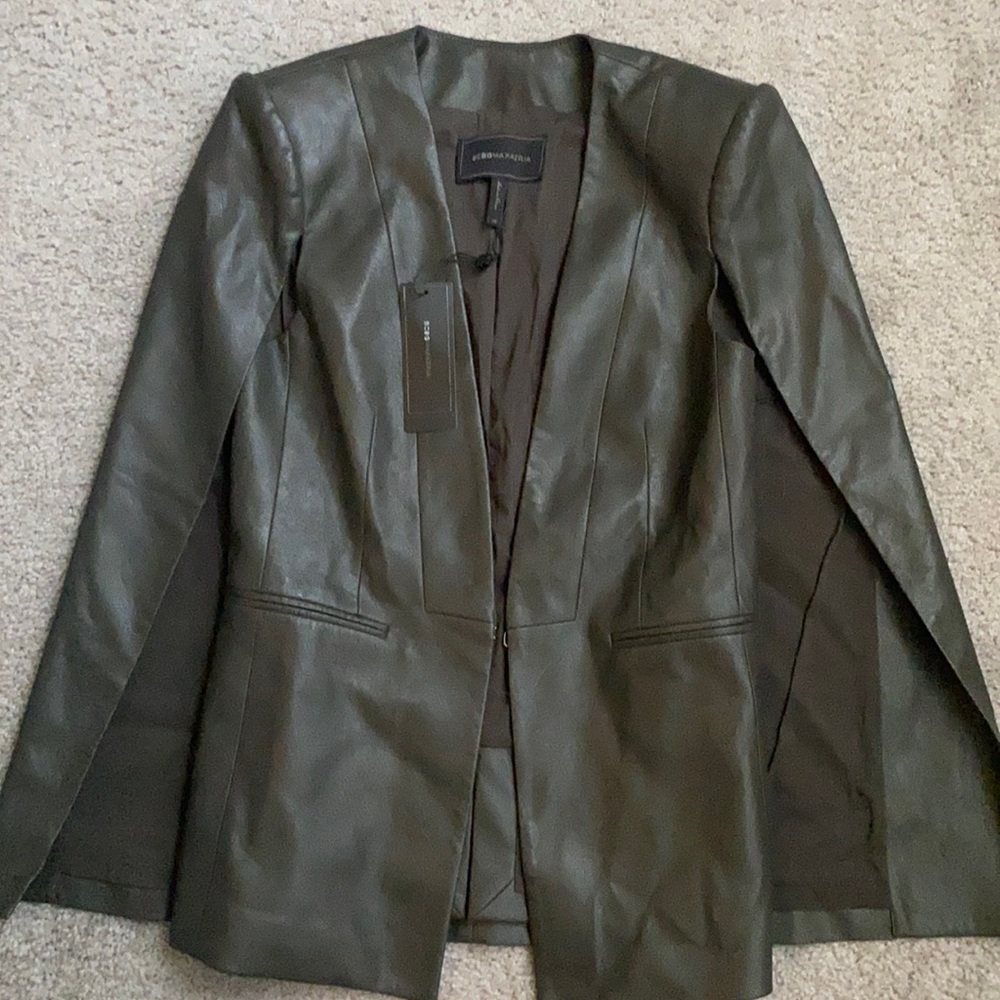 BCBG Maxazria leather cape jacket